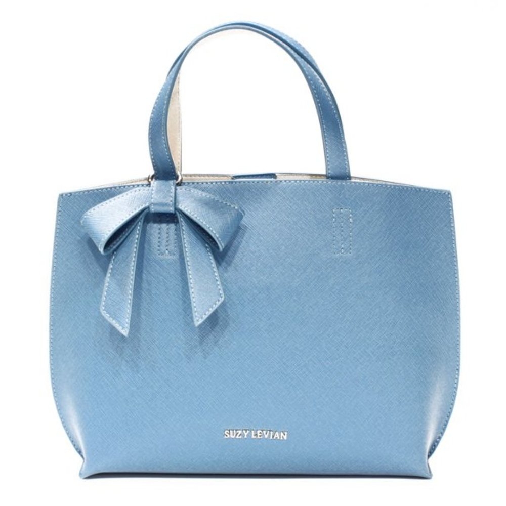 Suzy Levian BabyBlue Mini Tote Bag with Bow and butterfly - Picture 5 of 8